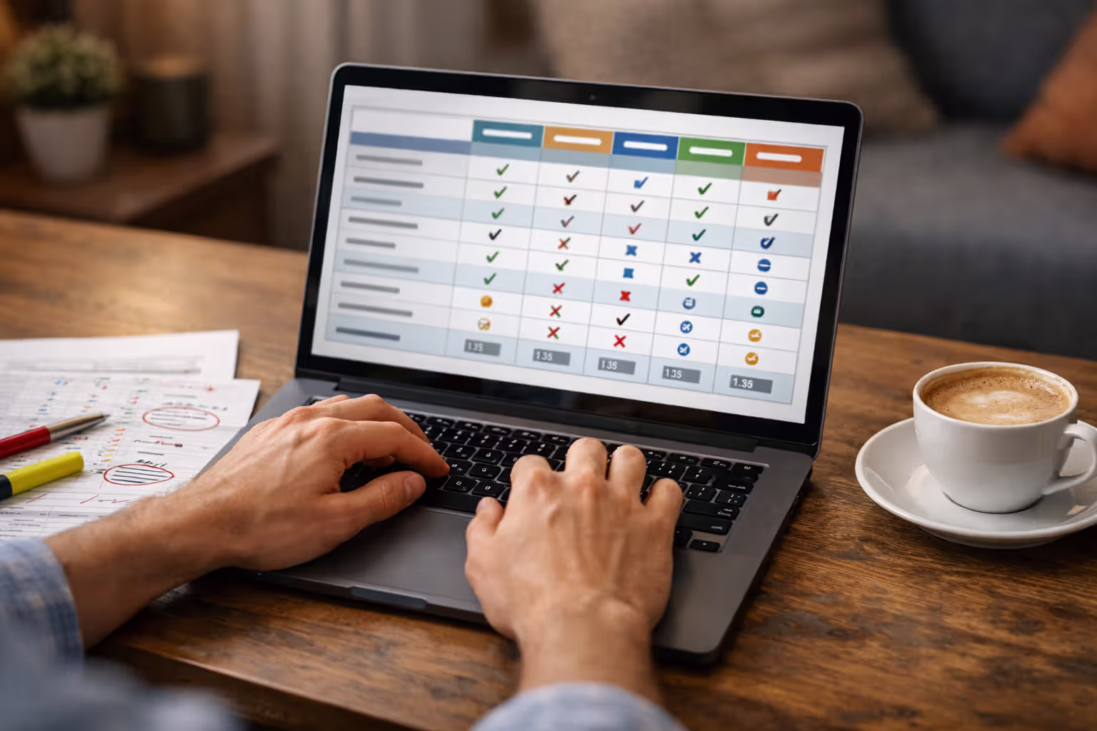 Person comparing multiple homeowners insurance quotes on laptop screen at home desk